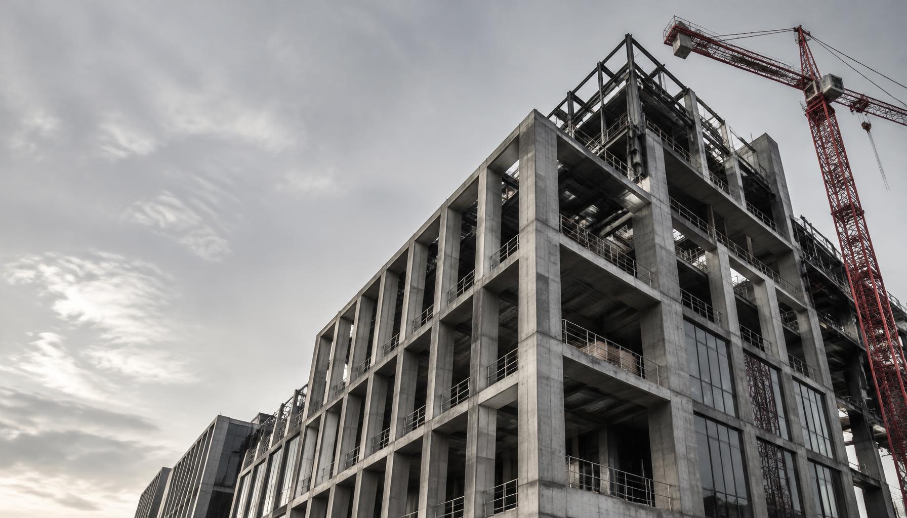 Concrete high-rise taking shape beneath a tower crane